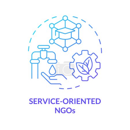 Icono de concepto de gradiente azul de las ONG orientadas al servicio. Organización no gubernamental. Desarrollo comunitario. Ilustración de línea de forma redonda. Una idea abstracta. Diseño gráfico. Fácil de usar en el artículo