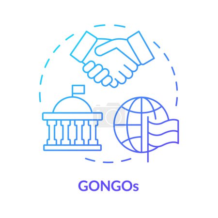Téléchargez les illustrations : Icône concept de dégradé bleu GONGO. ONG organisée par le gouvernement. Organisations parrainées par l'État. Affaires mondiales. Illustration de forme ronde. Idée abstraite. Conception graphique. Facile à utiliser dans l'article - en licence libre de droit