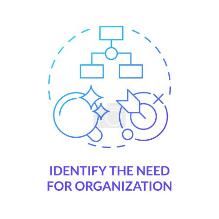 Identifizieren Sie die Notwendigkeit für das blaue Gradienten-Konzept der NGO. Schritte zur Gründung einer gemeinnützigen Organisation. Mission definieren. Abbildung der runden Formlinie. Abstrakte Idee. Grafikdesign. Einfach in Artikel zu verwenden
