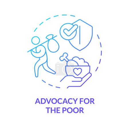 Advocacy for poor blue gradient concept icon. Poverty alleviation. Feeding poor. Social issue. Role of NGO. Round shape line illustration. Abstract idea. Graphic design. Easy to use in article