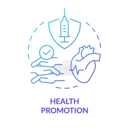 Gesundheitsförderung blaues Gradienten-Konzept Symbol. Prävention von Krankheiten. Öffentliche Gesundheit. Vorbeugende Medizin. Die Rolle der NGO. Abbildung der runden Formlinie. Abstrakte Idee. Grafikdesign. Einfach in Artikel zu verwenden