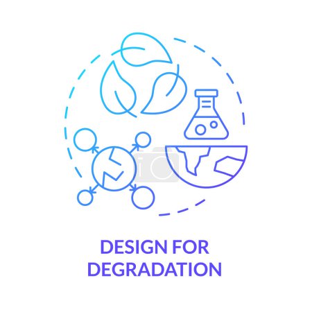 Diseño para la degradación icono concepto de gradiente azul. Materiales biodegradables. Reciclaje de plástico, reducción de residuos. Ilustración de línea de forma redonda. Una idea abstracta. Diseño gráfico. Presentación fácil de usar
