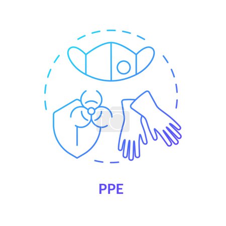 Icono de concepto de gradiente azul PPE. Equipo de protección personal. Evaluación de riesgos, higiene industrial. Ilustración de línea de forma redonda. Una idea abstracta. Diseño gráfico. Presentación fácil de usar, artículo