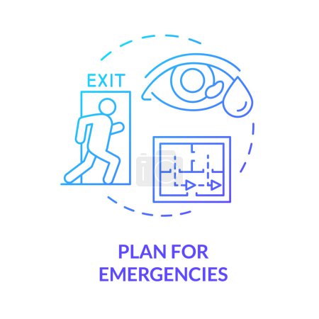 Plan for emergencies blue gradient concept icon. Emergency operations plan. Evacuation preparedness. Round shape line illustration. Abstract idea. Graphic design. Easy to use presentation, article