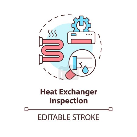 Heat exchanger inspection multi color concept icon. Pipes examination. HVAC system diagnostics. Round shape line illustration. Abstract idea. Graphic design. Easy to use in promotional material