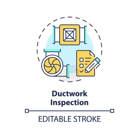 Ductwork inspection multi color concept icon. Examination of system conduits. Preventive maintenance. Round shape line illustration. Abstract idea. Graphic design. Easy to use in promotional material
