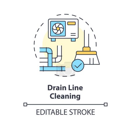 Drain line cleaning multi color concept icon. Clearing condensate drain. HVAC preventive maintenance. Round shape line illustration. Abstract idea. Graphic design. Easy to use in promotional material
