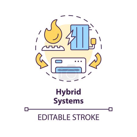 Hybridsysteme Multi-Color-Konzept Symbol. Duales Kraftstoffsystem. Typ der Klimaanlage. Heizlösung. Abbildung der runden Formlinie. Abstrakte Idee. Grafikdesign. Einfach in Werbematerial zu verwenden