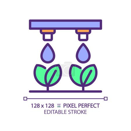 Drip irrigation RGB color icon. Water management. Precision agriculture. Water conservation. Isolated vector illustration. Simple filled line drawing. Editable stroke. Pixel perfect