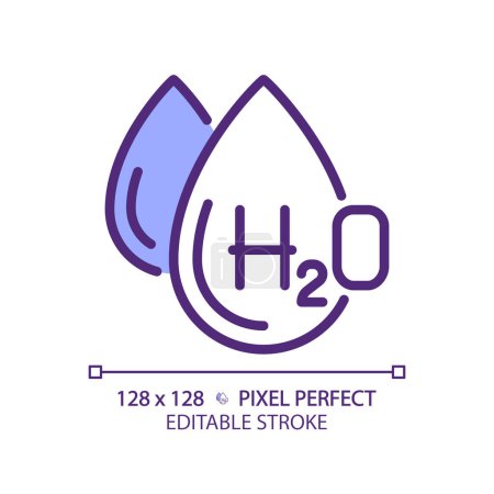 H2O RGB color icon. Chemical formula of water. Scientific symbol. Water composition. Molecular structure. Isolated vector illustration. Simple filled line drawing. Editable stroke. Pixel perfect
