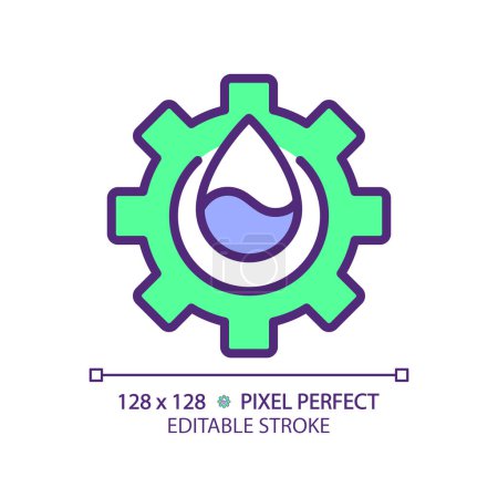 Water industry RGB color icon. Water management. Public utilities. Clean water solutions. Droplet and gear. Isolated vector illustration. Simple filled line drawing. Editable stroke. Pixel perfect