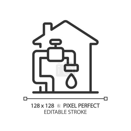 Water supply linear icon. Potable water at home. Residential infrastructure. Clean water access. Thin line illustration. Contour symbol. Vector outline drawing. Editable stroke. Pixel perfect
