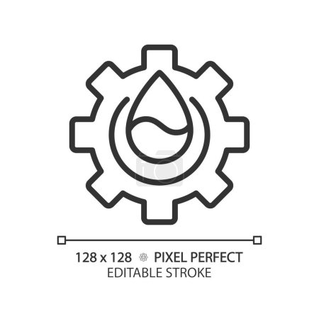 Water industry linear icon. Water management. Public utilities. Clean water solutions. Droplet and gear. Thin line illustration. Contour symbol. Vector outline drawing. Editable stroke. Pixel perfect