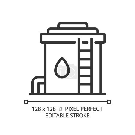 Water reservoir linear icon. Storage tank. Municipal water system. Public utilities. Resource management. Thin line illustration. Contour symbol. Vector outline drawing. Editable stroke. Pixel perfect