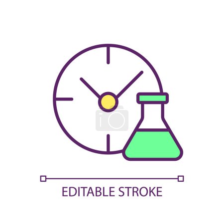 Reagents time control RGB color icon. Chemistry supplies, research tools. Toxic solvents analysis. Inventory management. Isolated vector illustration. Simple filled line drawing. Editable stroke