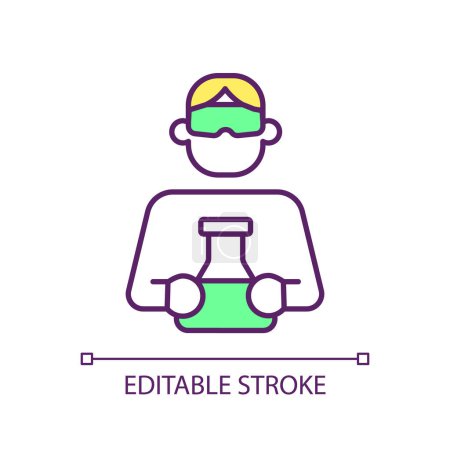 Illustration for Work with toxic solvents RGB color icon. Personal protective equipment. Safety protocols, risk assessment. Health hazards. Isolated vector illustration. Simple filled line drawing. Editable stroke - Royalty Free Image