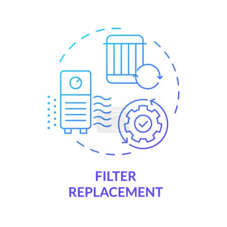 Filter replacement blue gradient concept icon. Air purifier maintenance. Air circulation. Round shape line illustration. Abstract idea. Graphic design. Easy to use in promotional material