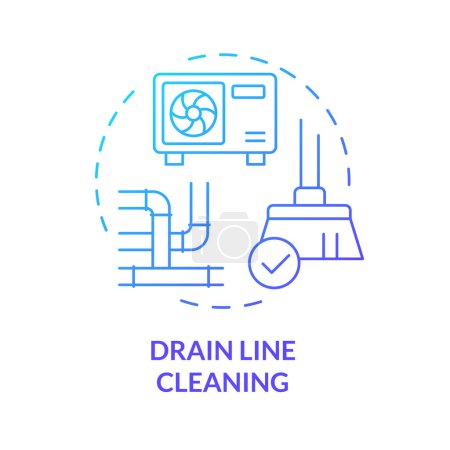 Illustration for Drain line cleaning blue gradient concept icon. Clearing condensate drain. HVAC maintenance. Round shape line illustration. Abstract idea. Graphic design. Easy to use in promotional material - Royalty Free Image