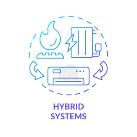 Hybridsysteme Blue Gradient Concept Symbol. Duales Kraftstoffsystem. Typ der Klimaanlage. Heizlösung. Abbildung der runden Formlinie. Abstrakte Idee. Grafikdesign. Einfach in Werbematerial zu verwenden