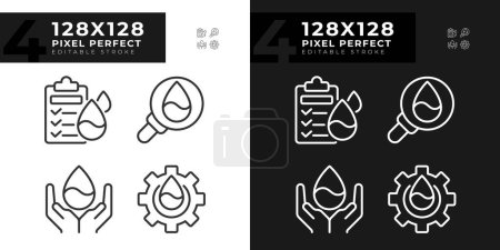 Quality testing linear icons set for dark, light mode. Environmental protection. Quality control. Thin line symbols for night, day theme. Isolated illustrations. Editable stroke. Pixel perfect