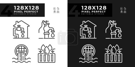 Water infrastructure linear icons set for dark, light mode. Manual well pump. Home water system. Thin line symbols for night, day theme. Isolated illustrations. Editable stroke. Pixel perfect