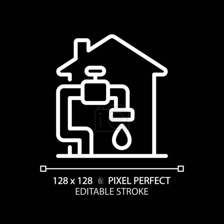 Water supply white linear icon for dark theme. Potable water at home. Residential infrastructure. Water access. Thin line illustration. Isolated symbol for night mode. Editable stroke. Pixel perfect