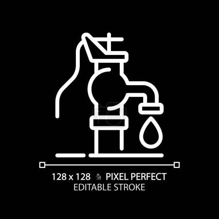 Well pump white linear icon for dark theme. Groundwater extraction. Hydraulic pump. Drinking water access. Thin line illustration. Isolated symbol for night mode. Editable stroke. Pixel perfect
