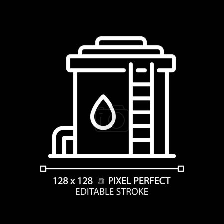 Water reservoir white linear icon for dark theme. Storage tank. Municipal water system. Resource management. Thin line illustration. Isolated symbol for night mode. Editable stroke. Pixel perfect