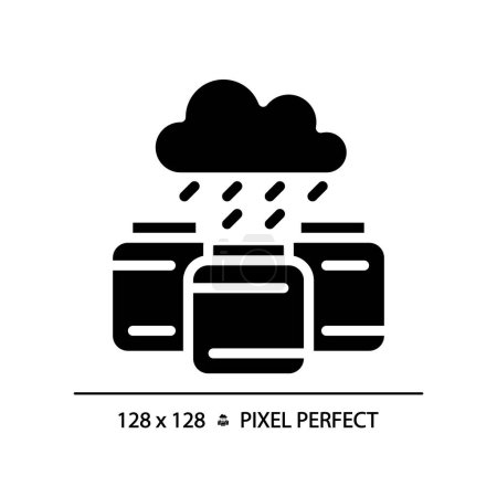 Rainwater harvesting black glyph icon. Collecting water for reusing. Permaculture principle. Silhouette symbol on white space. Solid pictogram. Vector isolated illustration. Pixel perfect