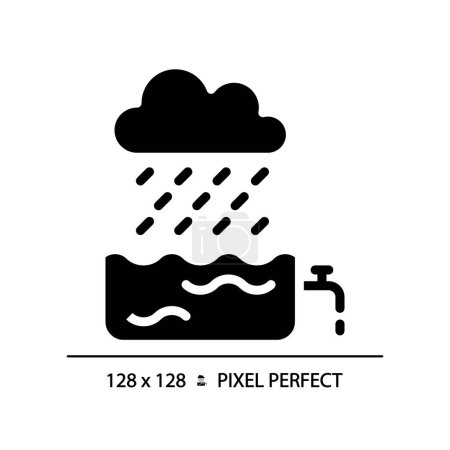 Rain water black glyph icon. Water collection and conservation. Sustainable living. Harvesting rainwater. Silhouette symbol on white space. Solid pictogram. Vector isolated illustration. Pixel perfect