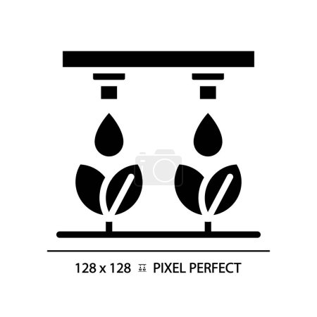 Drip irrigation black glyph icon. Water management. Precision agriculture. Water conservation. Silhouette symbol on white space. Solid pictogram. Vector isolated illustration. Pixel perfect