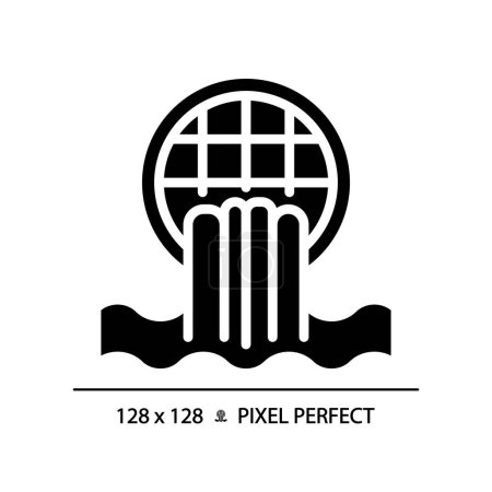 Storm drain black glyph icon. Wastewater. Water management. Flood prevention. Urban infrastructure. Silhouette symbol on white space. Solid pictogram. Vector isolated illustration. Pixel perfect