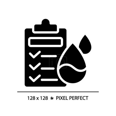 Illustration for Water quality testing black glyph icon. Drinking water health standards. Testing protocol. Lab test. Silhouette symbol on white space. Solid pictogram. Vector isolated illustration. Pixel perfect - Royalty Free Image