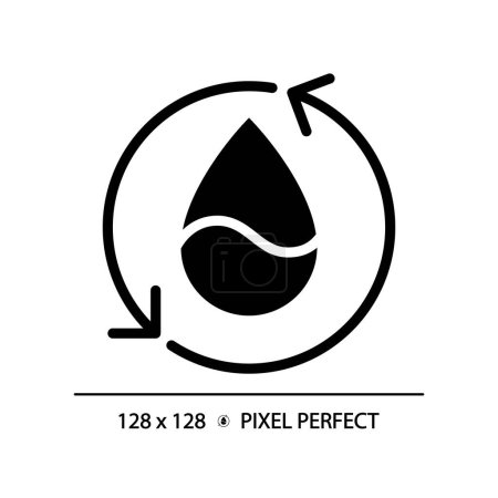 Reusing water black glyph icon. Water management. Reclaimed water. Circular economy. Renewable resource. Silhouette symbol on white space. Solid pictogram. Vector isolated illustration. Pixel perfect