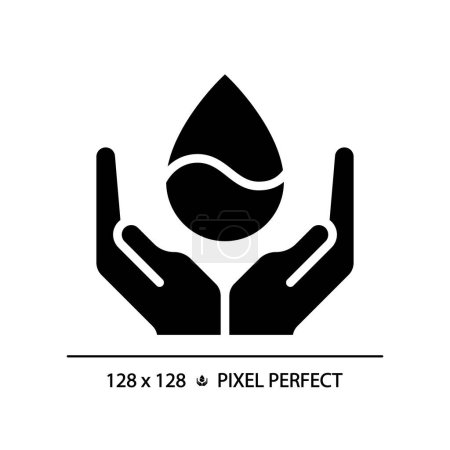 Water conservation black glyph icon. Responsible and careful usage. Natural resource protection. Silhouette symbol on white space. Solid pictogram. Vector isolated illustration. Pixel perfect