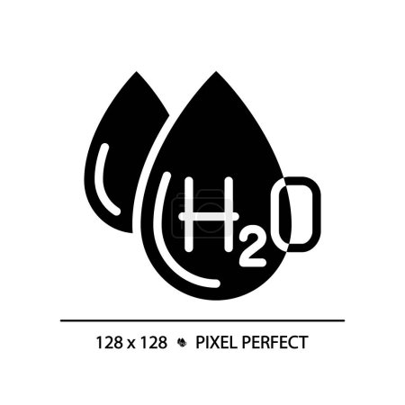 H2O black glyph icon. Chemical formula. Scientific symbol. Water composition. Molecular structure. Silhouette symbol on white space. Solid pictogram. Vector isolated illustration. Pixel perfect