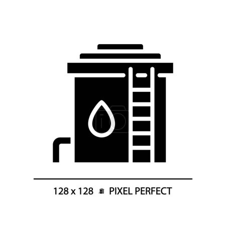 Water reservoir black glyph icon. Storage tank. Municipal water system. Resource management. Silhouette symbol on white space. Solid pictogram. Vector isolated illustration. Pixel perfect