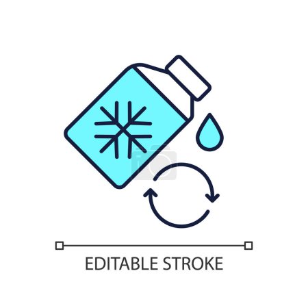 Refrigerant RGB color icon. Refill cooling agent. Chemical product for HVAC system. Bottle and snowflake. AC system. Isolated vector illustration. Simple filled line drawing. Editable stroke