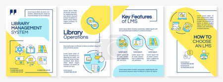 Library management benefits brochure template. RFID technology. Leaflet design with linear icons. Editable 4 vector layouts for presentation, annual reports. Questrial, Lato-Regular fonts used