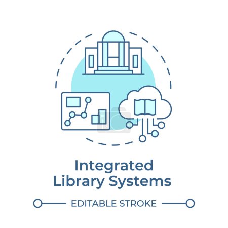 Sistemas de biblioteca integrados icono concepto azul suave. Gestión de libros, servicio al usuario. Satisfacción del cliente Ilustración de línea de forma redonda. Una idea abstracta. Diseño gráfico. Fácil de usar en infografía