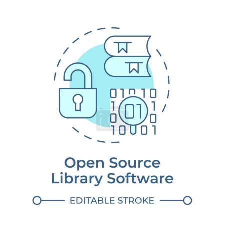 Open source library software soft blue concept icon. Mesures de sécurité, contrôle d'accès. Illustration de forme ronde. Idée abstraite. Conception graphique. Facile à utiliser dans l'infographie, billet de blog