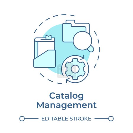 Catalog management soft blue concept icon. Collection development, books managing. Round shape line illustration. Abstract idea. Graphic design. Easy to use in infographic, blog post