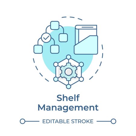 Shelf management soft blue concept icon. Book maintenance, inventory processes. Literature categorizing. Round shape line illustration. Abstract idea. Graphic design. Easy to use in infographic