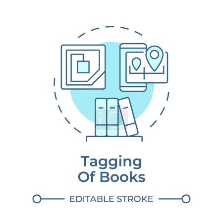 Illustration for Tagging of books soft blue concept icon. RFID technology, book managing. Library system. Round shape line illustration. Abstract idea. Graphic design. Easy to use in infographic, blog post - Royalty Free Image