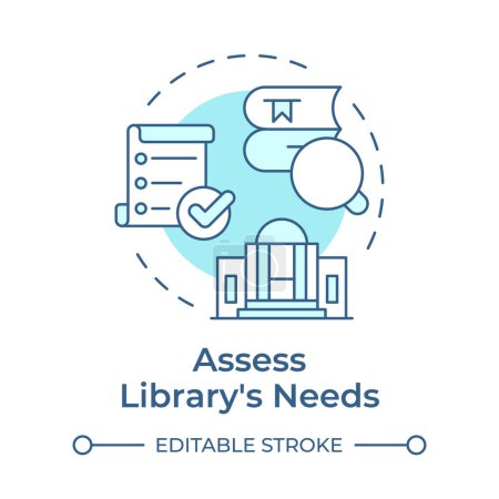 Assess Library`s needs soft blue concept icon. Book maintenance, service improvement. Round shape line illustration. Abstract idea. Graphic design. Easy to use in infographic, blog post