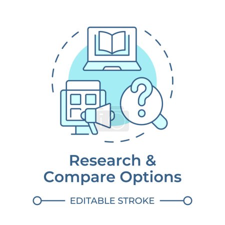 Research and compare options soft blue concept icon. Library management systems. Round shape line illustration. Abstract idea. Graphic design. Easy to use in infographic, blog post