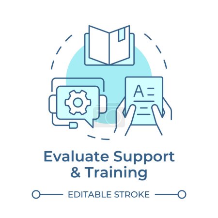 Illustration for Evaluate support and training soft blue concept icon. Skill development, professional growth. Round shape line illustration. Abstract idea. Graphic design. Easy to use in infographic, blog post - Royalty Free Image