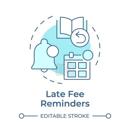Late fee reminders soft blue concept icon. Financial management, notification bell. Round shape line illustration. Abstract idea. Graphic design. Easy to use in infographic, blog post