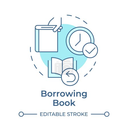 Book borrowing soft blue concept icon. Lending services, resource sharing. Reading culture. Round shape line illustration. Abstract idea. Graphic design. Easy to use in infographic, blog post