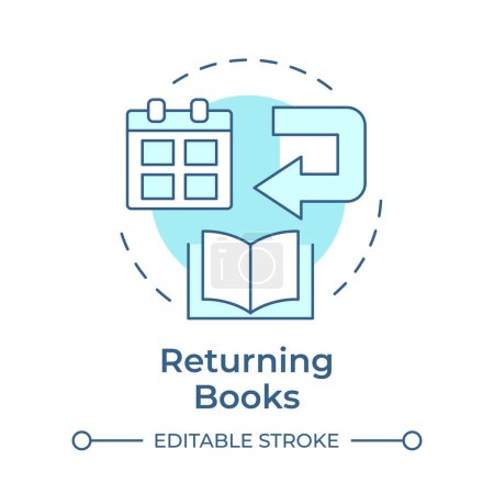 Book returning soft blue concept icon. Library materials return, circulation. User service. Round shape line illustration. Abstract idea. Graphic design. Easy to use in infographic, blog post